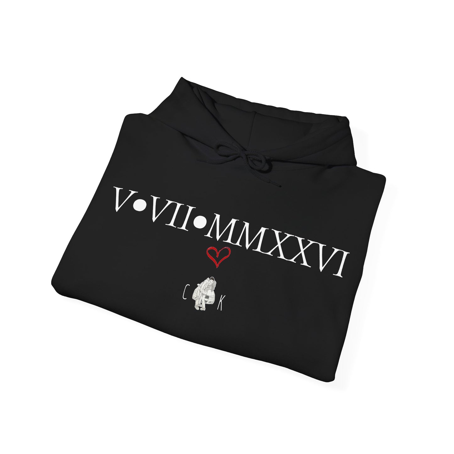 Hoodie — Romantic Roman Numeral Couple Graphic Hoodie (V•VII•MMXXVI)