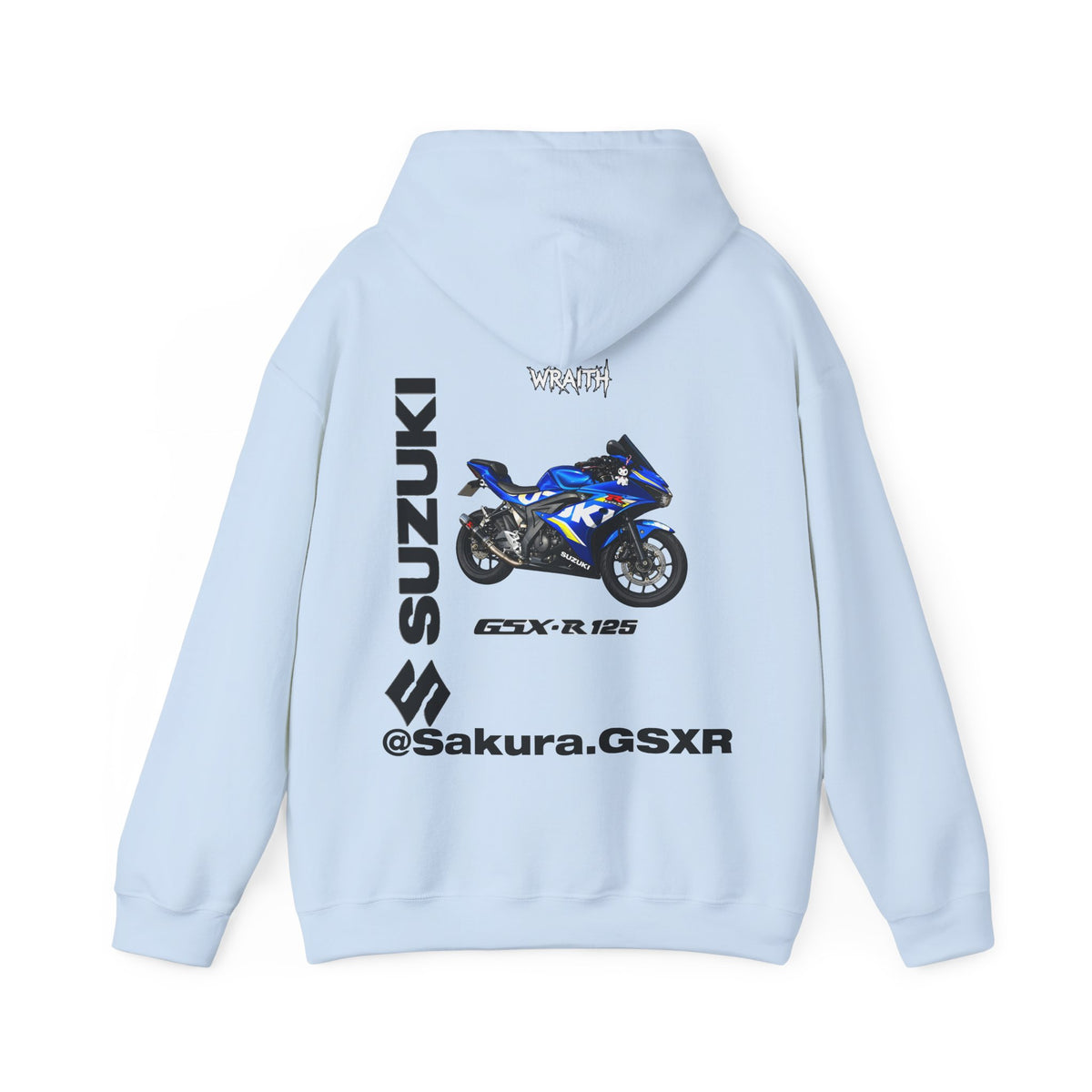 Suzuki GSX-R @sakura.GSXR  Motorcycle Hoodie — Blue Sportbike Graphic