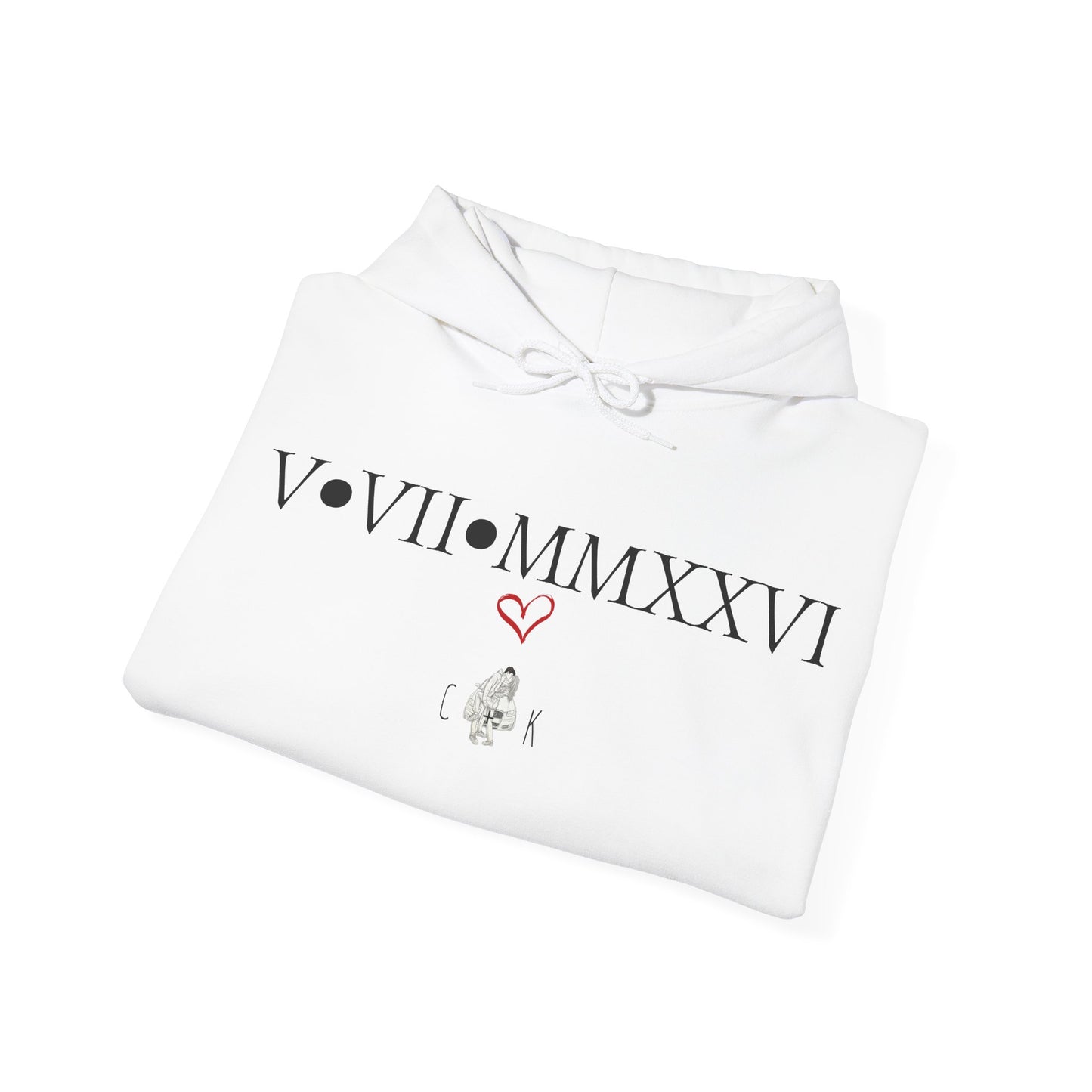 Hoodie — Romantic Roman Numeral Couple Graphic Hoodie (V•VII•MMXXVI)