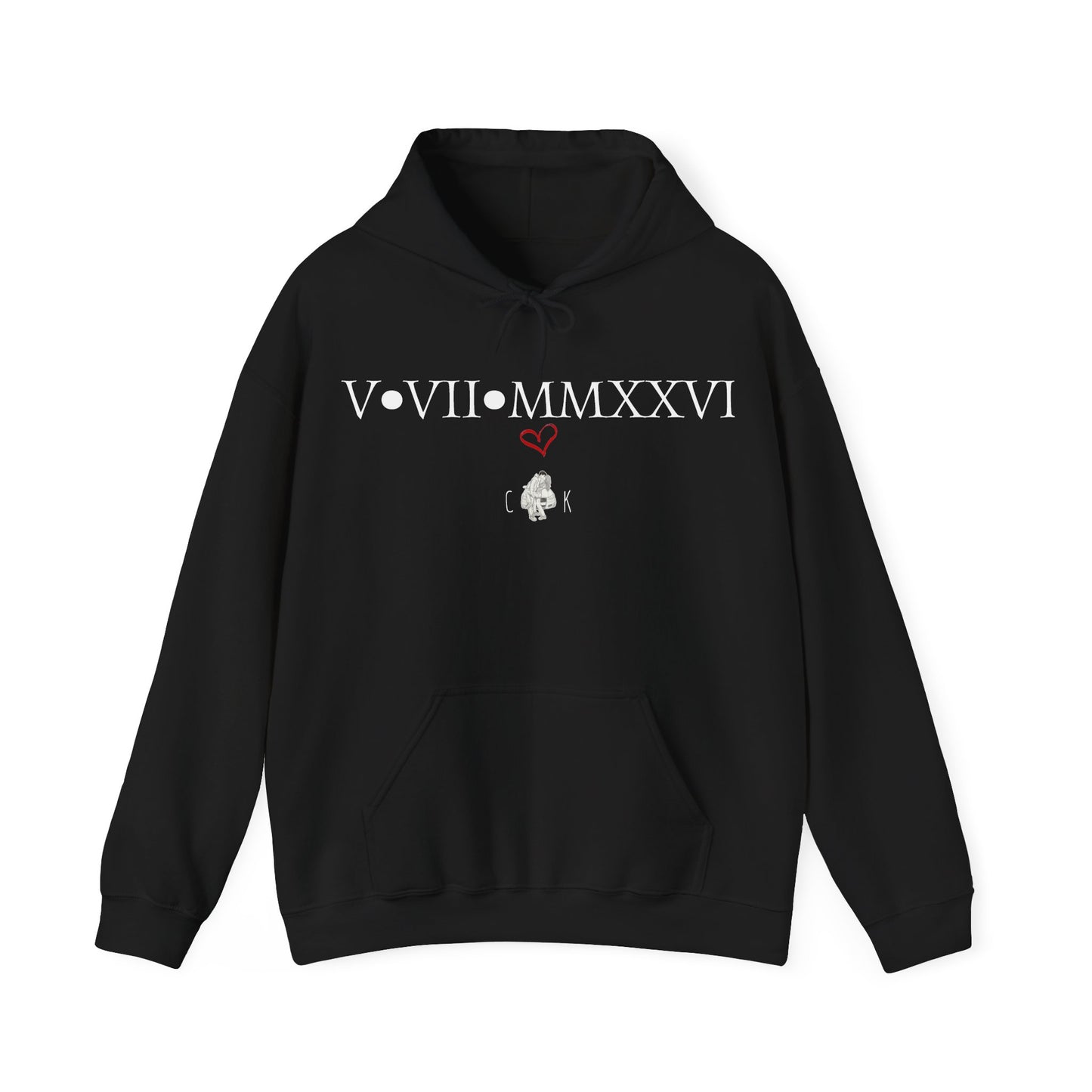 Hoodie — Romantic Roman Numeral Couple Graphic Hoodie (V•VII•MMXXVI)