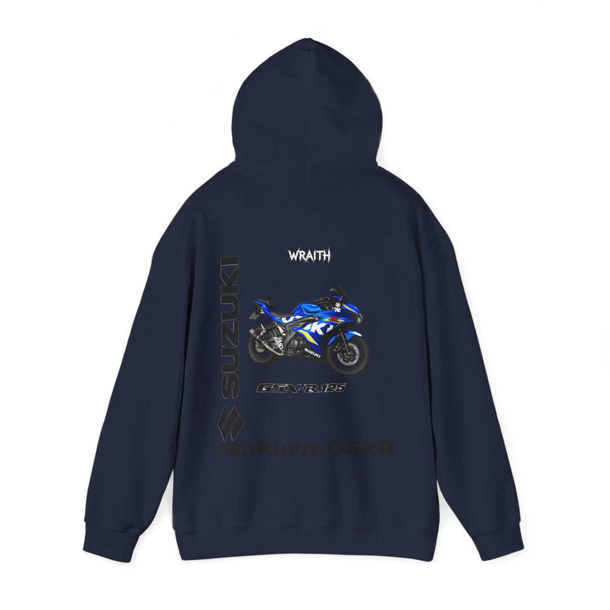 Suzuki GSX-R @sakura.GSXR  Motorcycle Hoodie — Blue Sportbike Graphic