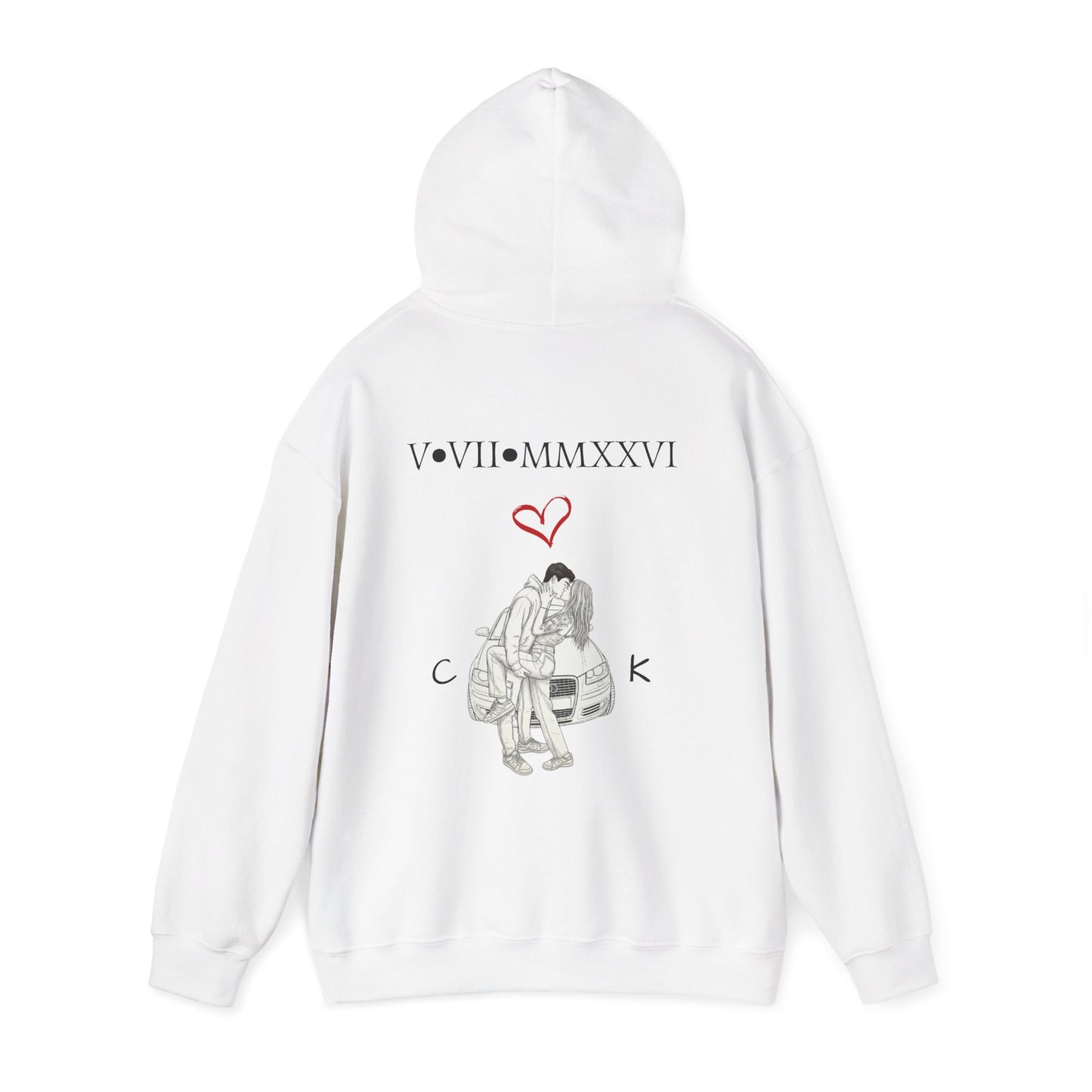 Hoodie — Romantic Roman Numeral Couple Graphic Hoodie (V•VII•MMXXVI)