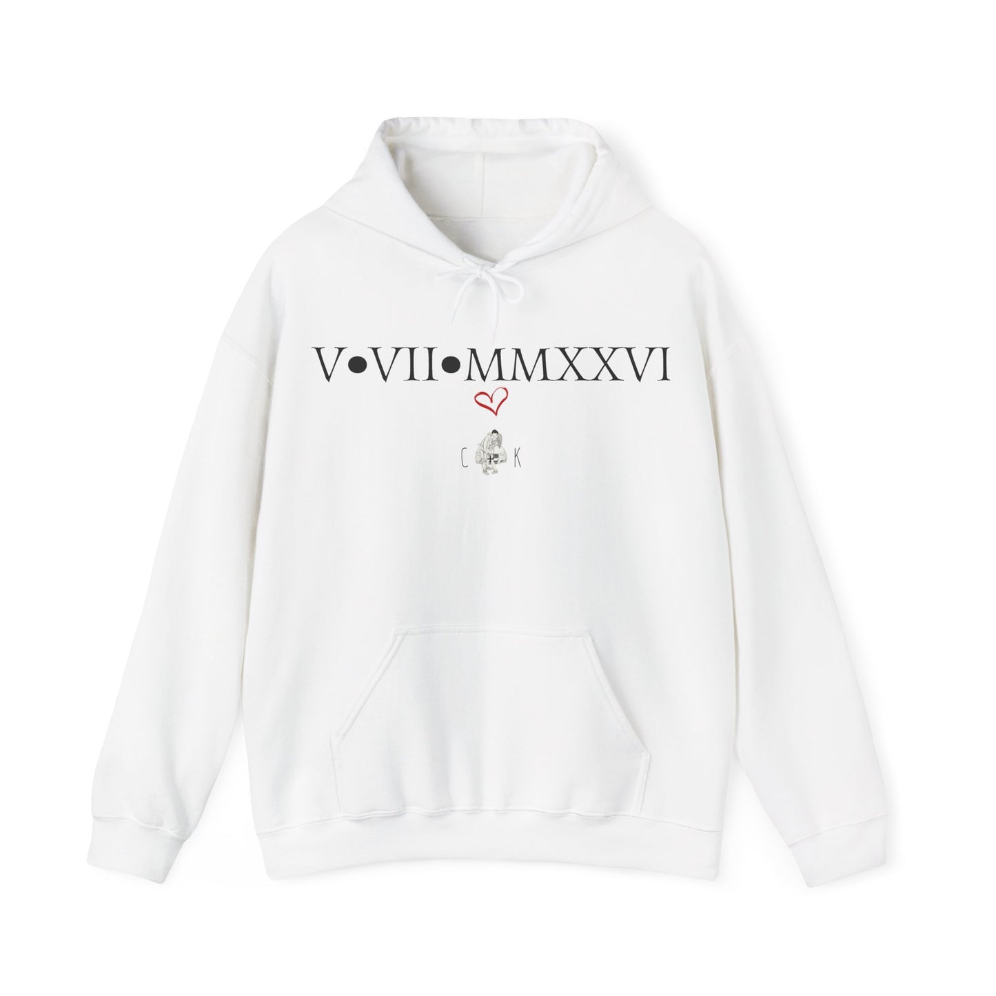 Hoodie — Romantic Roman Numeral Couple Graphic Hoodie (V•VII•MMXXVI)
